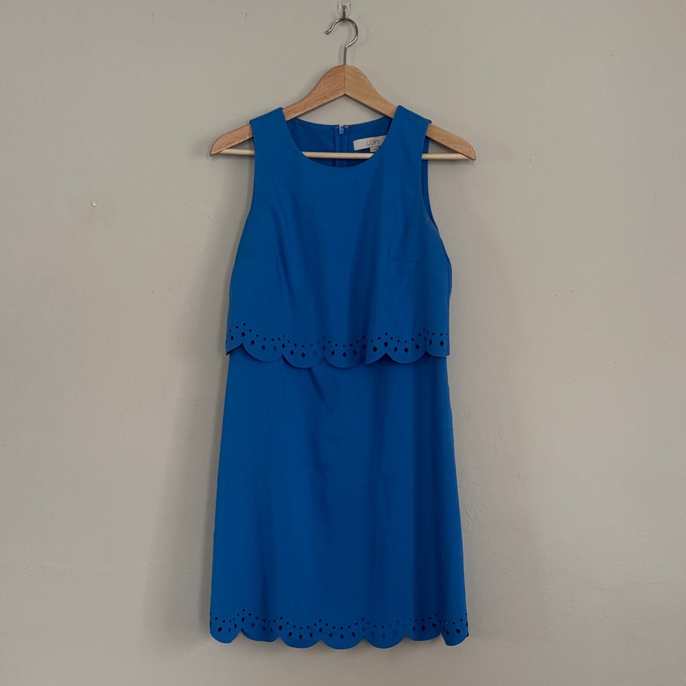 LOFT Vibrant Blue Scalloped Mini Dress